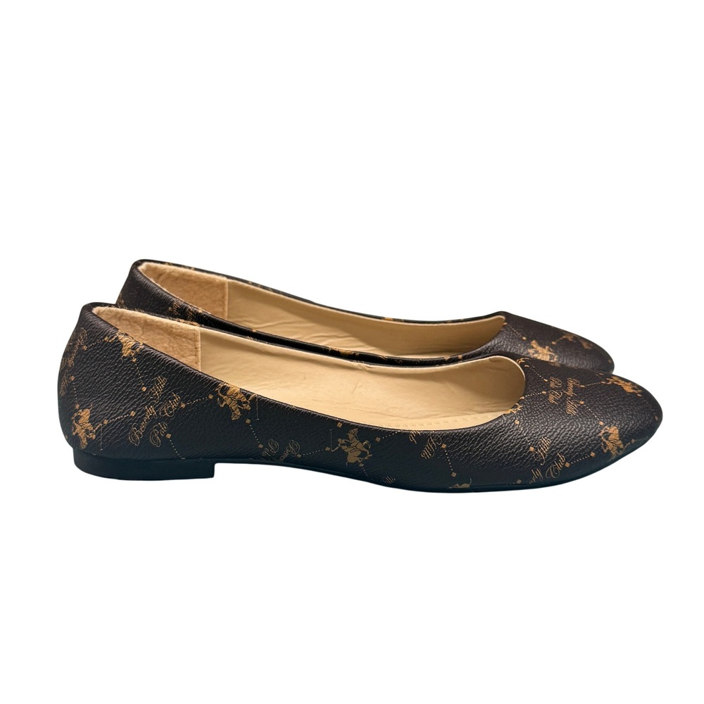 Size 7 - Beverly Hills Polo Club Brown Monogram Ballet Flats Round Toe Shoes